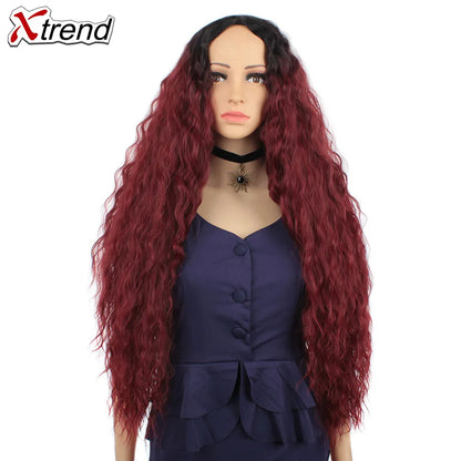 Synthetic Wig 30 Inch Blonde Red Black Ombre Afro Wigs for Women Long Curly Blond Brown Hair Female Peruca Sale